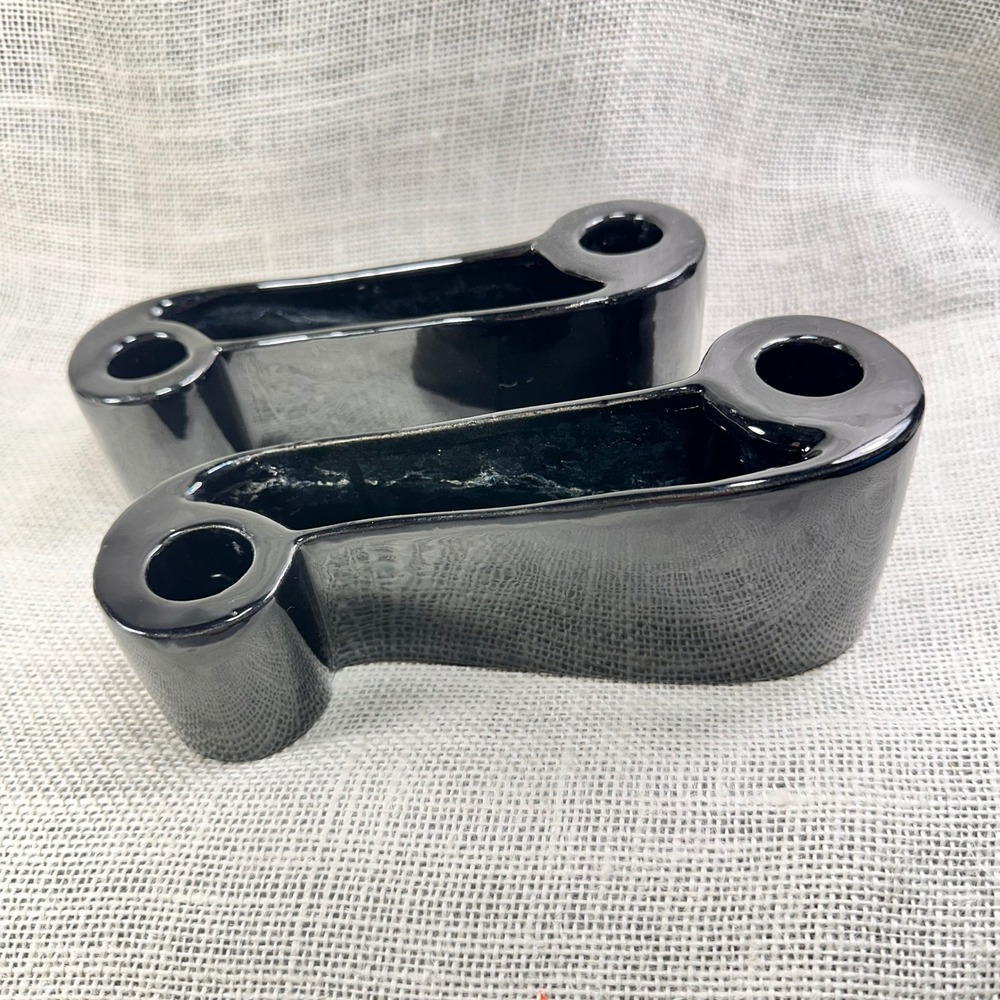 Royal Haeger Black Ceramic S Curve Candle Holder Planter Pair Vintage MCM USA